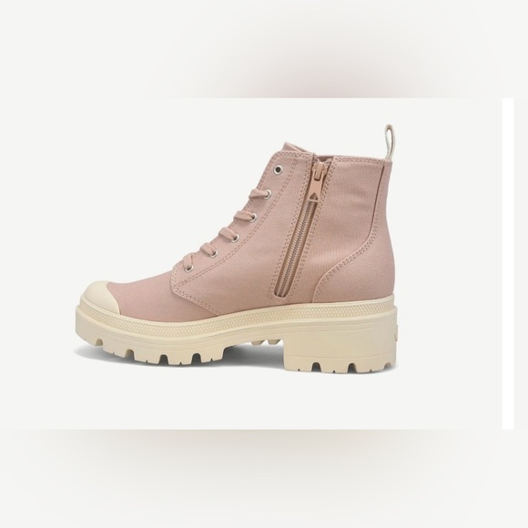 Palladium Pink Twill Chunky Platform Lace-Up/Side Zipper Boots - Picture 5 of 9